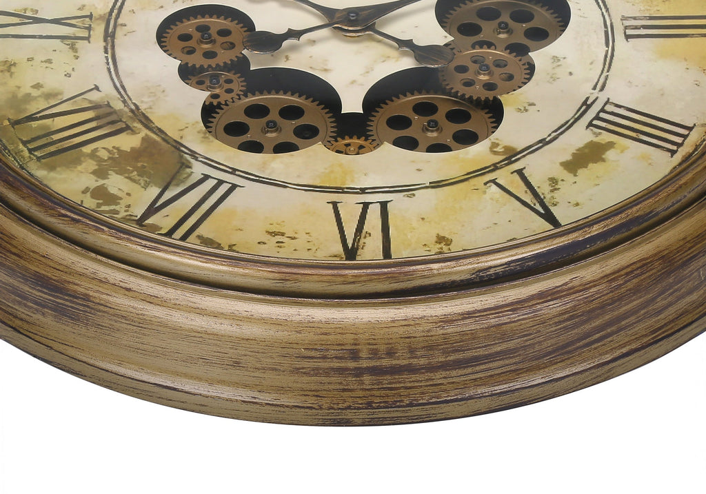 Clocks, 23' Round, Gear Mechanism, Wall Clock, Antique Brown, Transitional