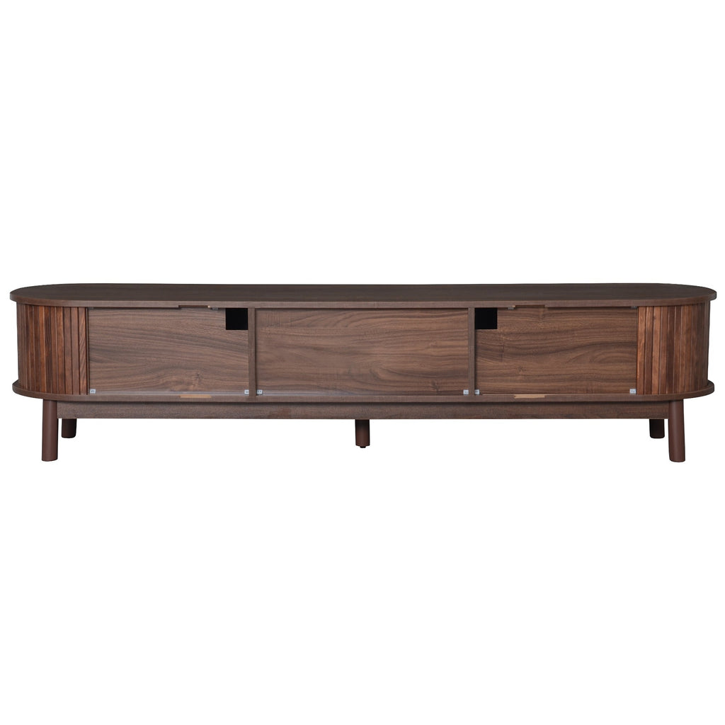 Modern Design TV Stand for 75' TVs, Media Console TV Cabinet with Rattan-Front Drawer for Living Room, 1 Drawer and 2 Sliding-Door Cabinets