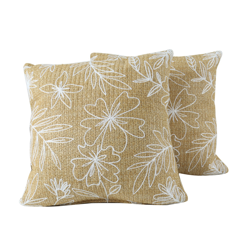 Outdoor/Indoor Throw Pillows, Decorative Throw Pillows with Inserts, Simulated Straw Weaving 18'x18' Square Pillows for Bed, Couch, Sofa and Patio Furniture (Set of 2, Casual Flowers)