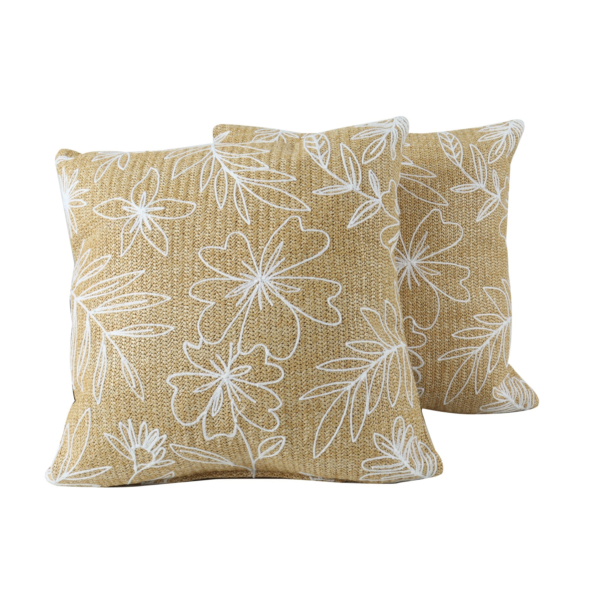 Outdoor/Indoor Throw Pillows, Decorative Throw Pillows with Inserts, Simulated Straw Weaving 18'x18' Square Pillows for Bed, Couch, Sofa and Patio Furniture (Set of 2, Casual Flowers)