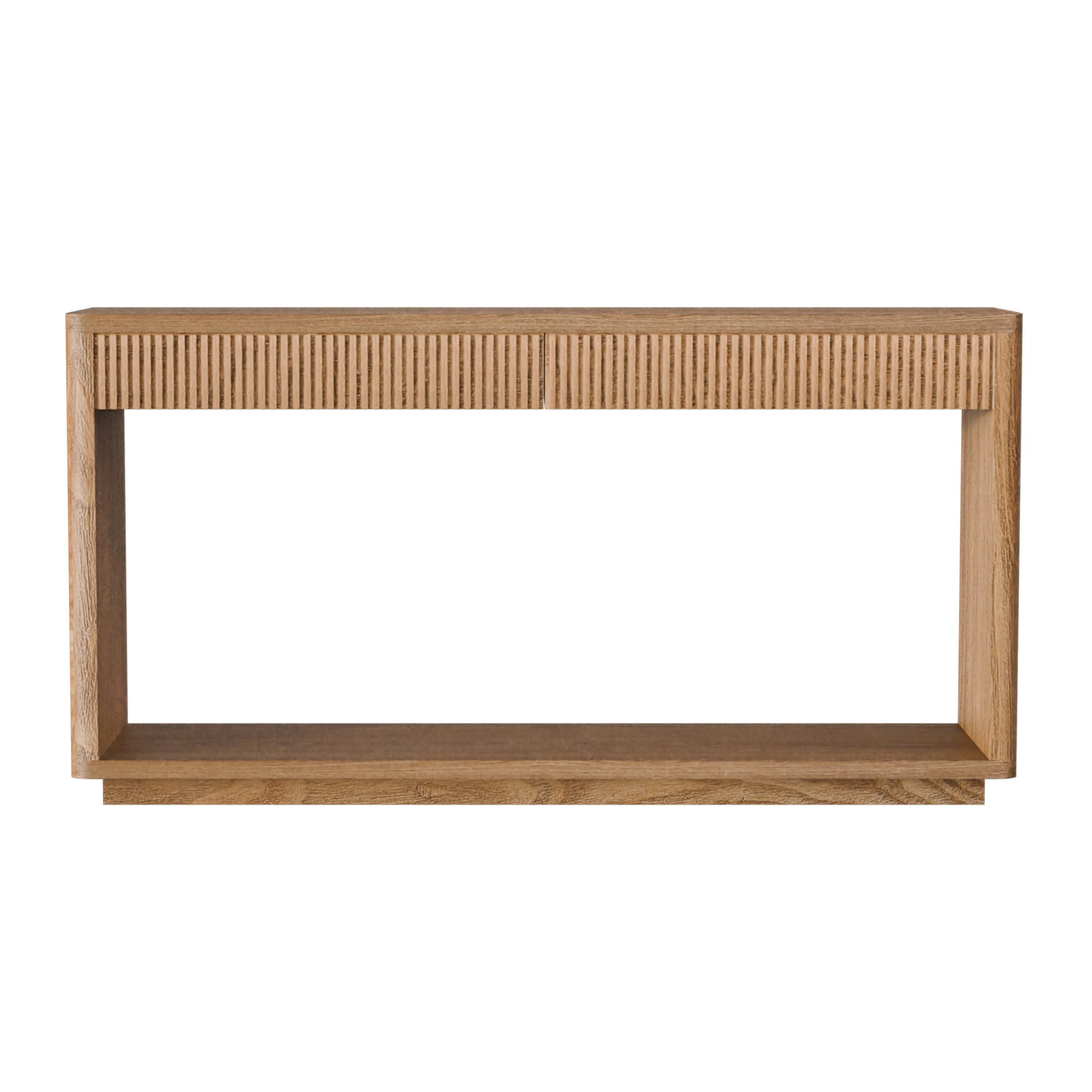 60' Modern 2-Drawer Fluted Console Table Natural Wood Veneer Sofa Table Behind Couch Table for Living Room, Hallway, Entryway, Home Office, Natural Wood