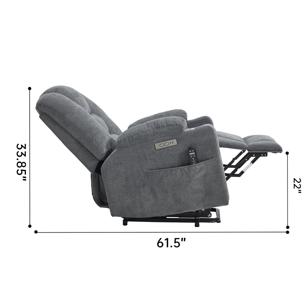 Lift Recliner Chair with Massage and Heat for Elderly, Overstuffed Wide Recliners, Heavy Duty Motion Mechanism with USB and Type C Ports, 2 Steel Cup Holders, Blue Grey