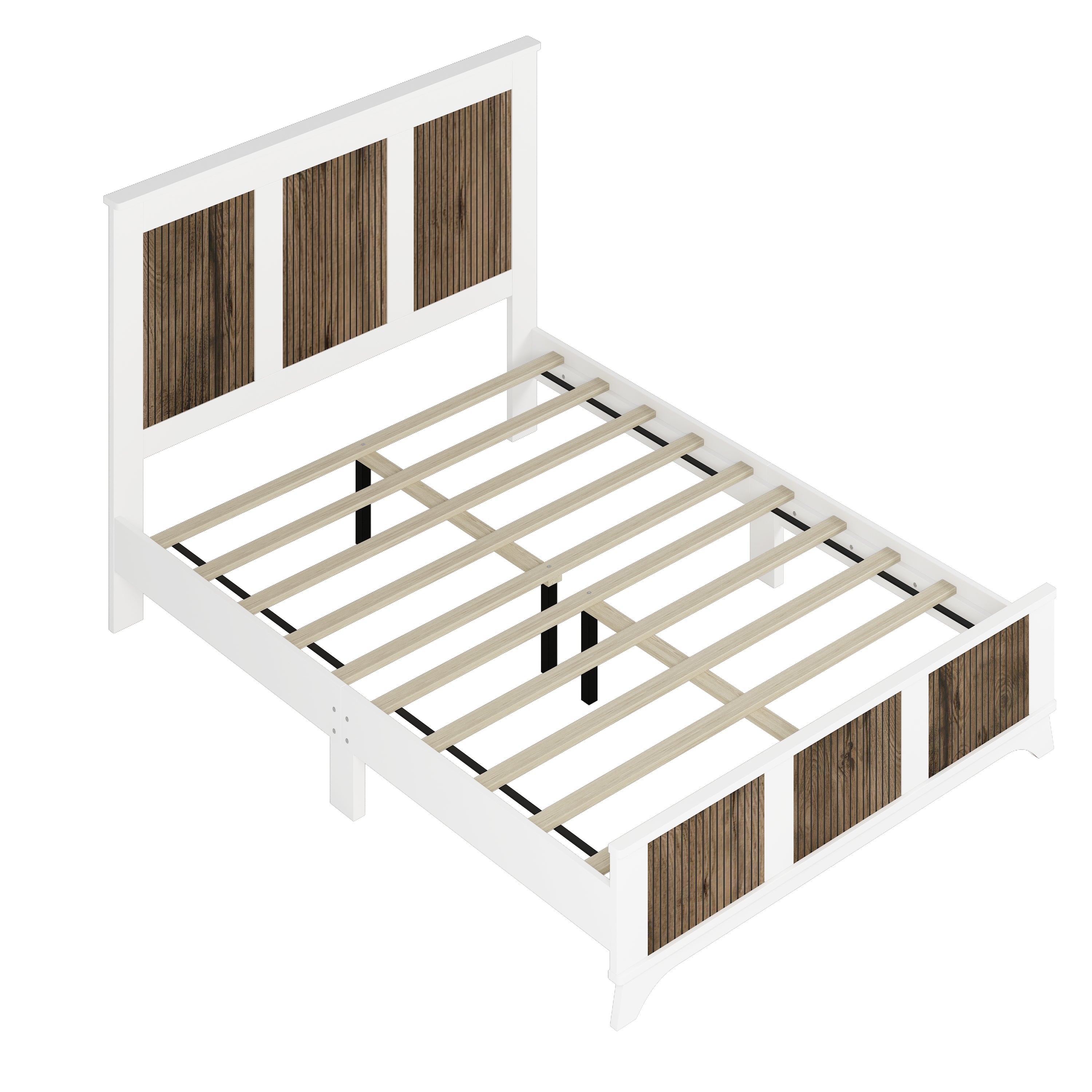 4-Pieces Bedroom Sets, Queen Size Farmhouse Platform Bed with Wooden Strip Stickers Decoration, Storage Nightstand and Dresser with Metal Handle, White(Old SKU: HL000191AAK)