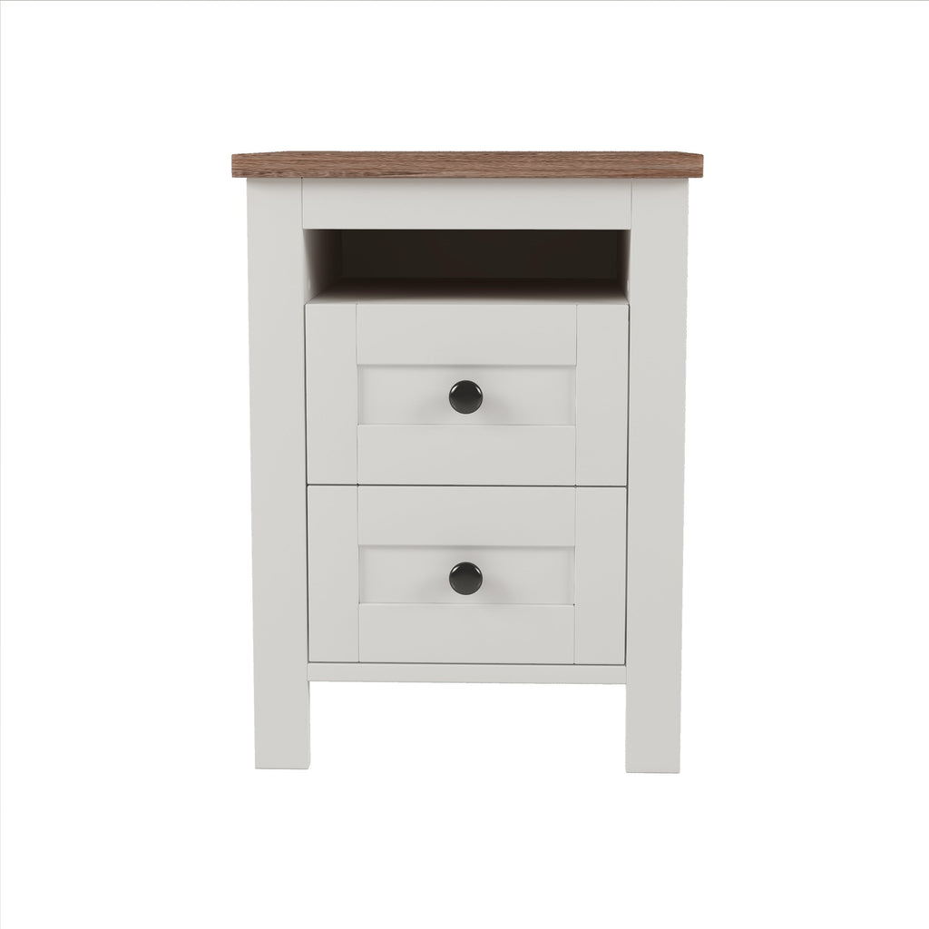 3-Pieces Bedroom Sets Queen Size  Farmhouse Platform Bed with Double Sliding Door Storage Headboard, Storage Nightstand and Dresser, White+Brown(Old SKU HL000092AAK)