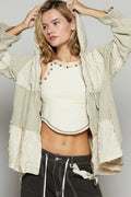 POL Raw Hem Color Block Hooded Jacket