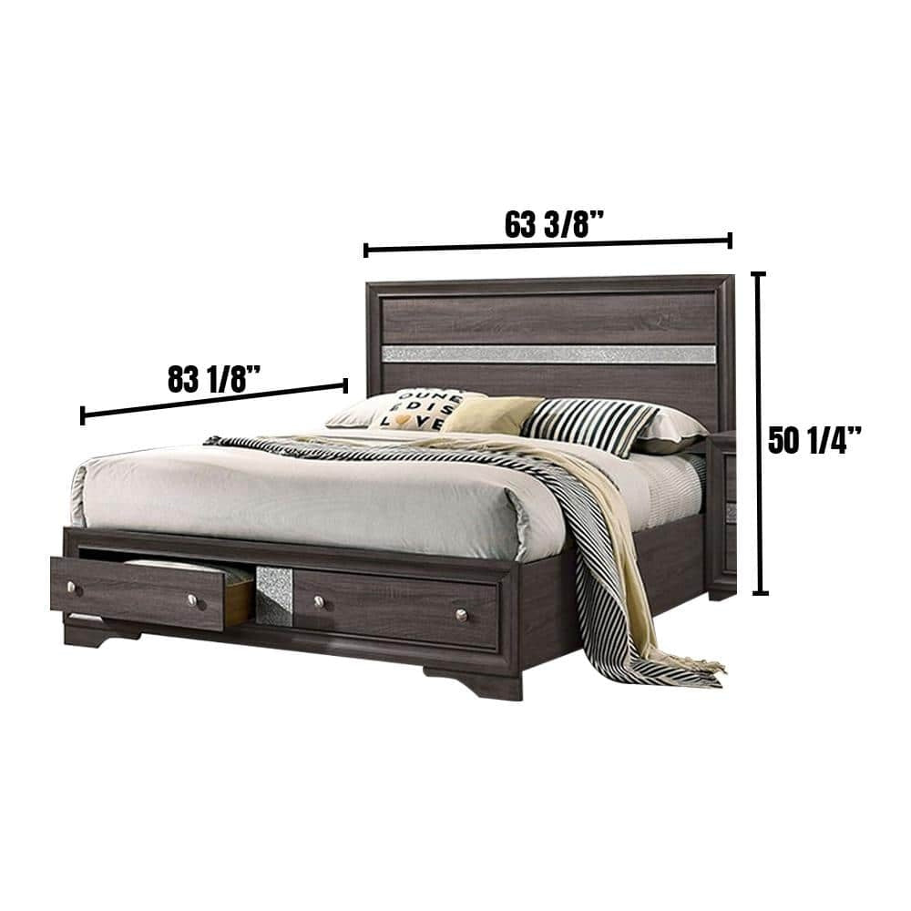 Contemporary Gray Color Panel Headboard 1pc Queen Size Bed w Drawers Beautiful Bedroom Furniture