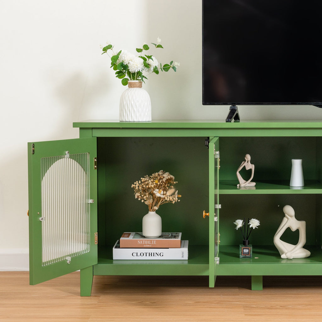Stylish Antique Green TV Cabinet with Solid Wood Frame and Changhong Glass Door, 71-inch