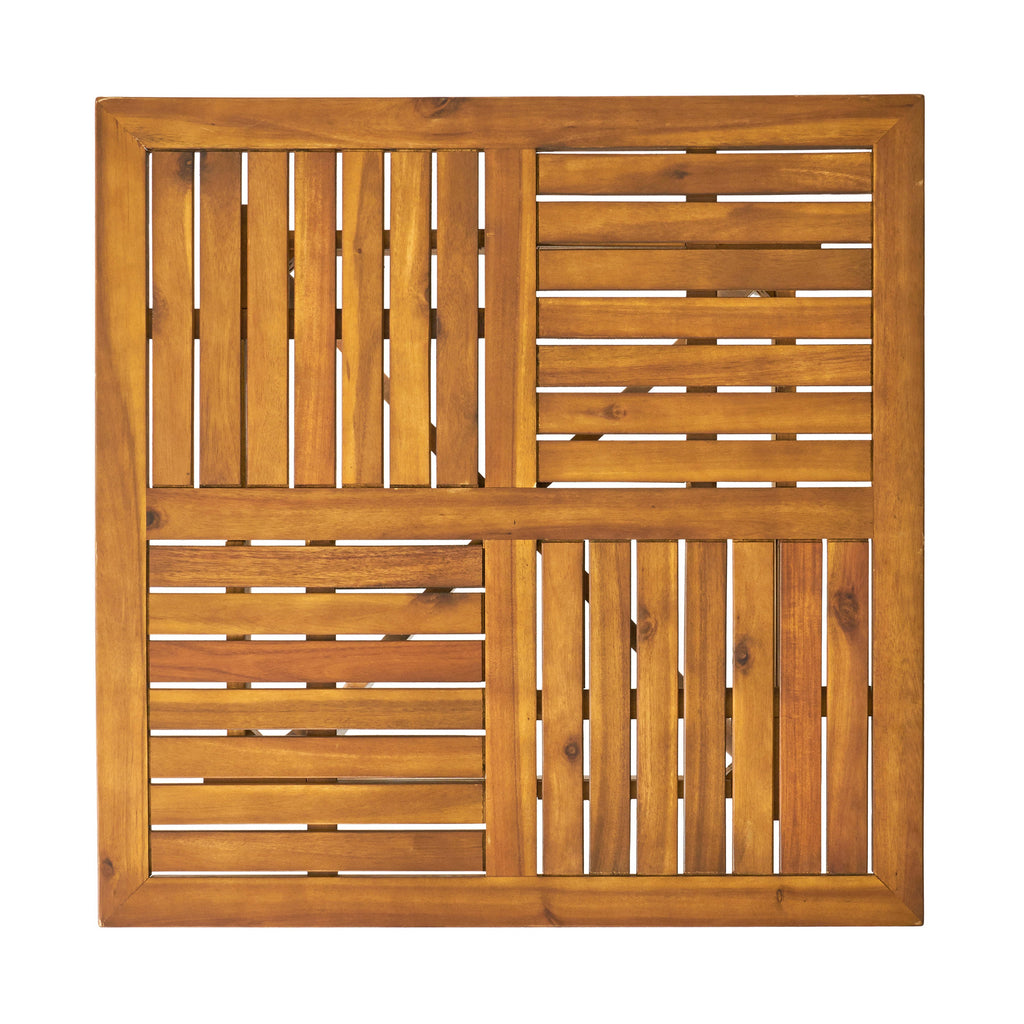Outdoor Square Table with Curved Legs and Perpendicular Wooden Slats Table Top, Teak
