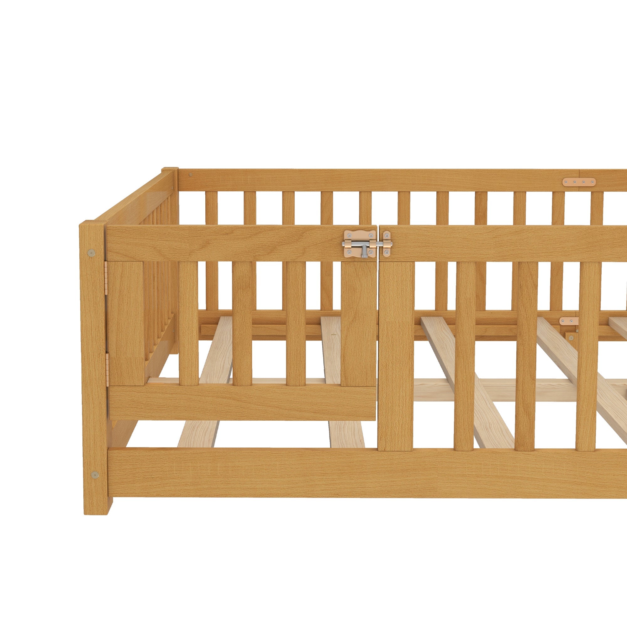 Queen Size Bed Floor Bed with Safety Guardrails and Door for Kids, Natural( Old SKU:W1580P154630)