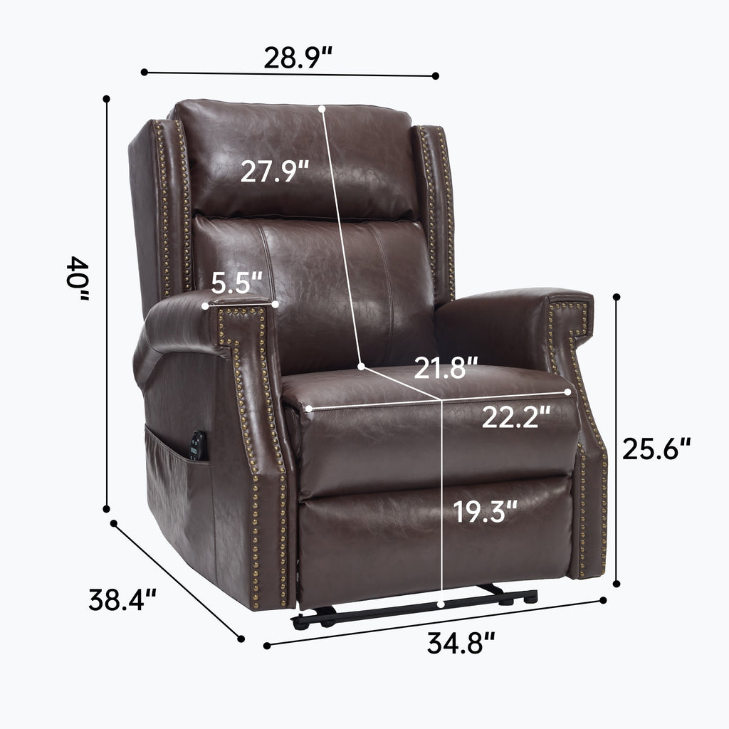 Brown Manual Recliner Chair in Faux Leather for Living Room with Heavy Duty Motion Mechanism, 8 vibrating nodes and 3 massage modes