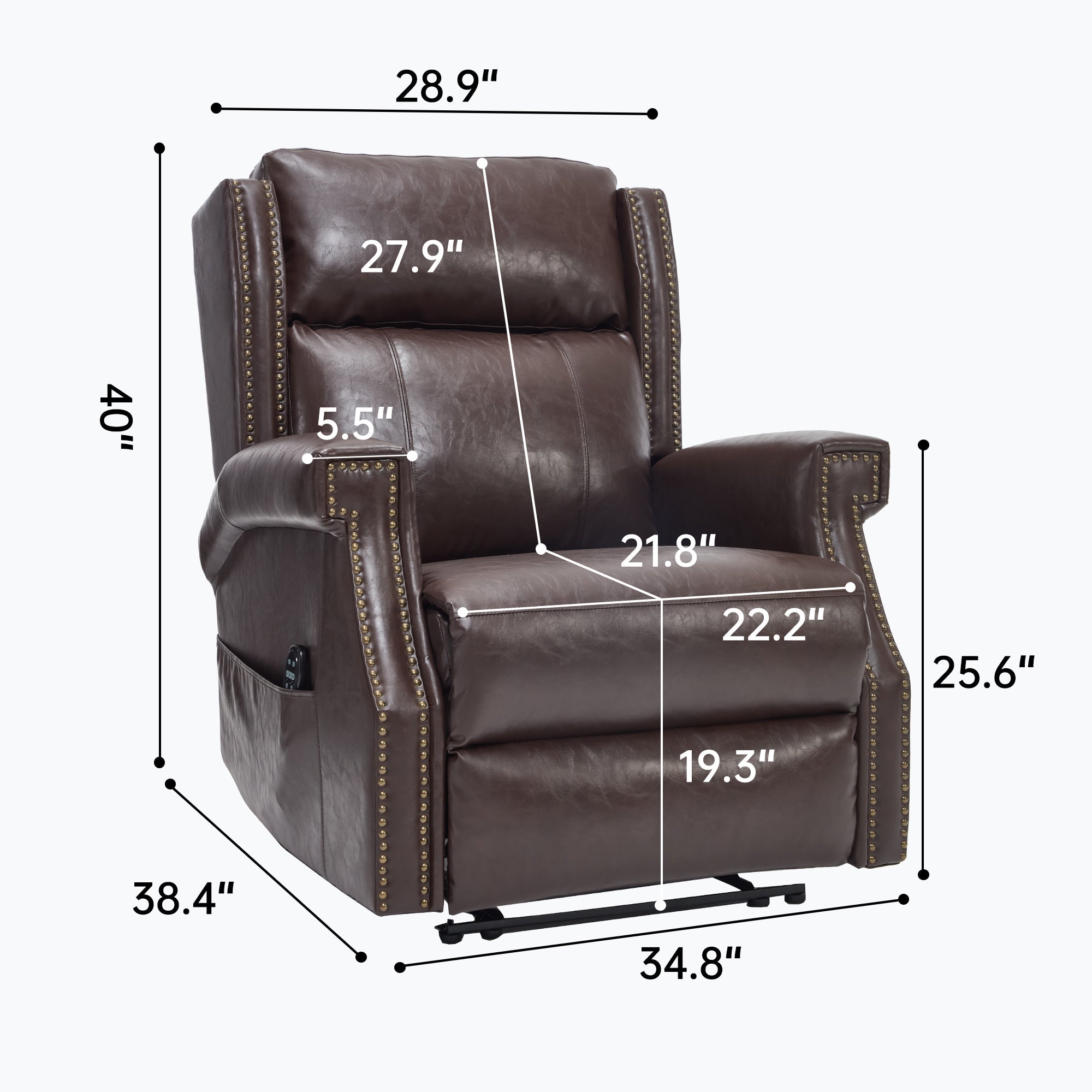 Brown Manual Recliner Chair in Faux Leather for Living Room with Heavy Duty Motion Mechanism, 8 vibrating nodes and 3 massage modes