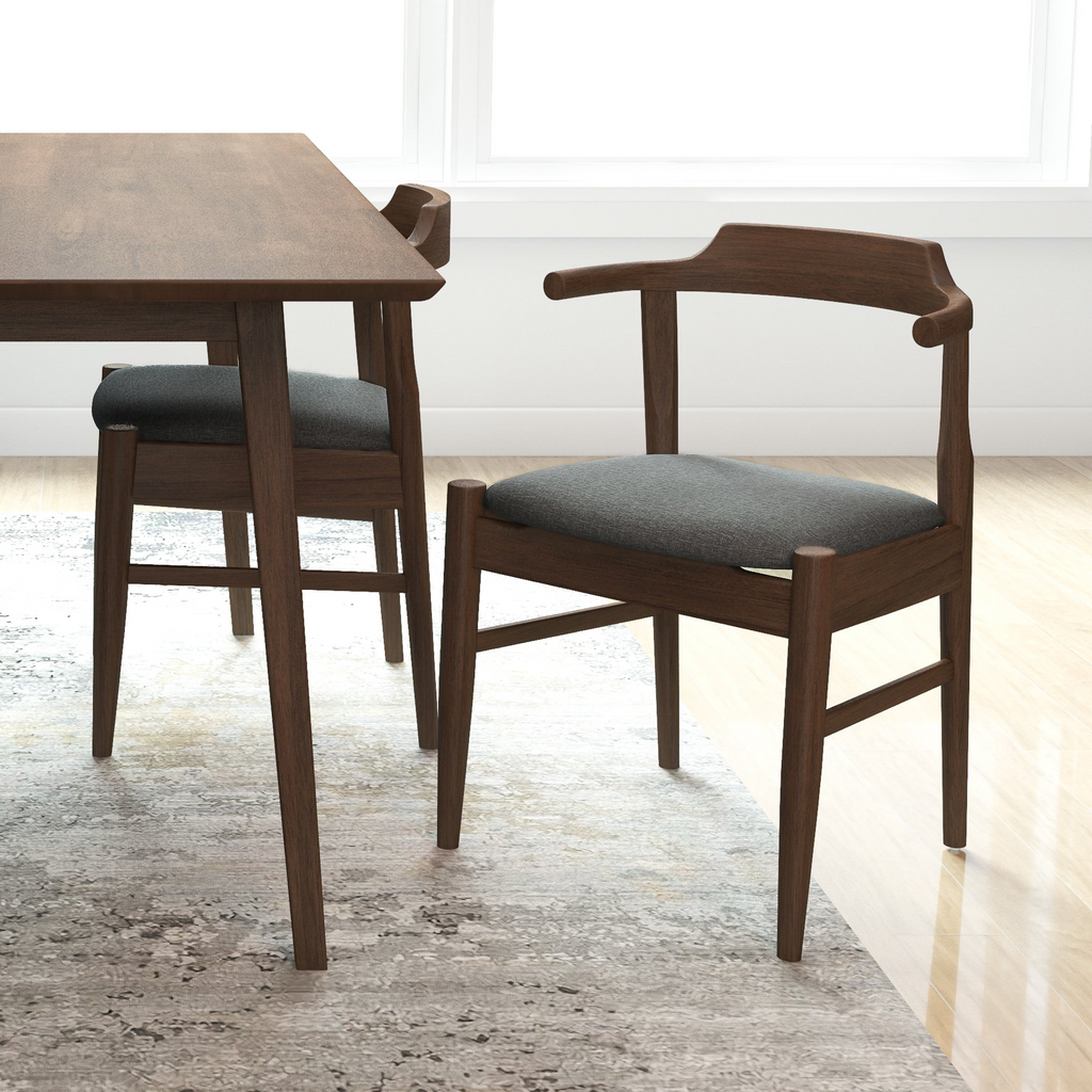 Daisy Mid-Century Modern Gray Fabric Dining Chair with Solid Wood Frame 18.50' L x 22.50' W x 28.00' H Farmhouse Kitchen Side Chairs with Foot Pegs (Set of 2)
