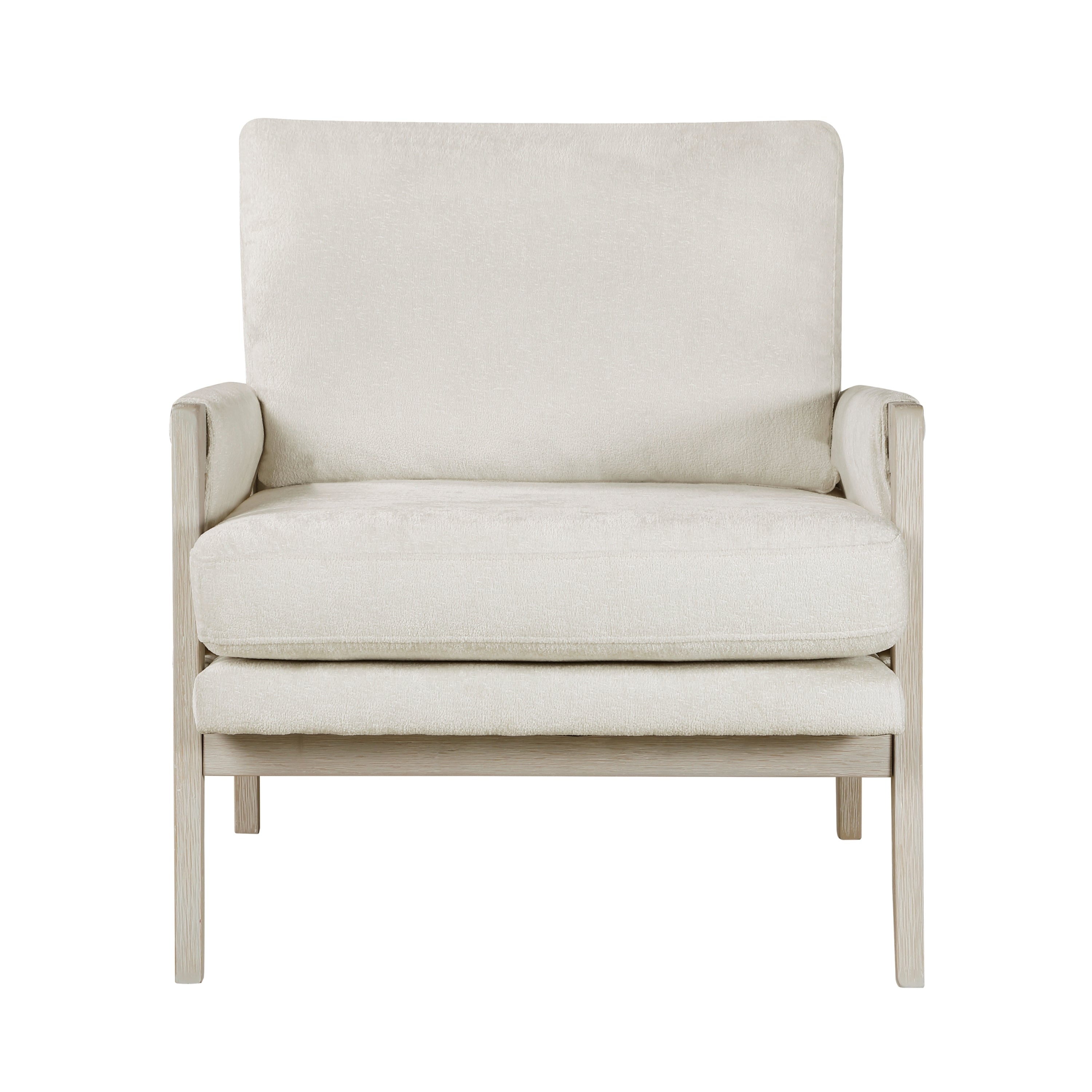 Modern Home Accent Chair Cushion Seat Back Cream Chenille Fabric Upholstery Solid Wood Furniture 1pc
