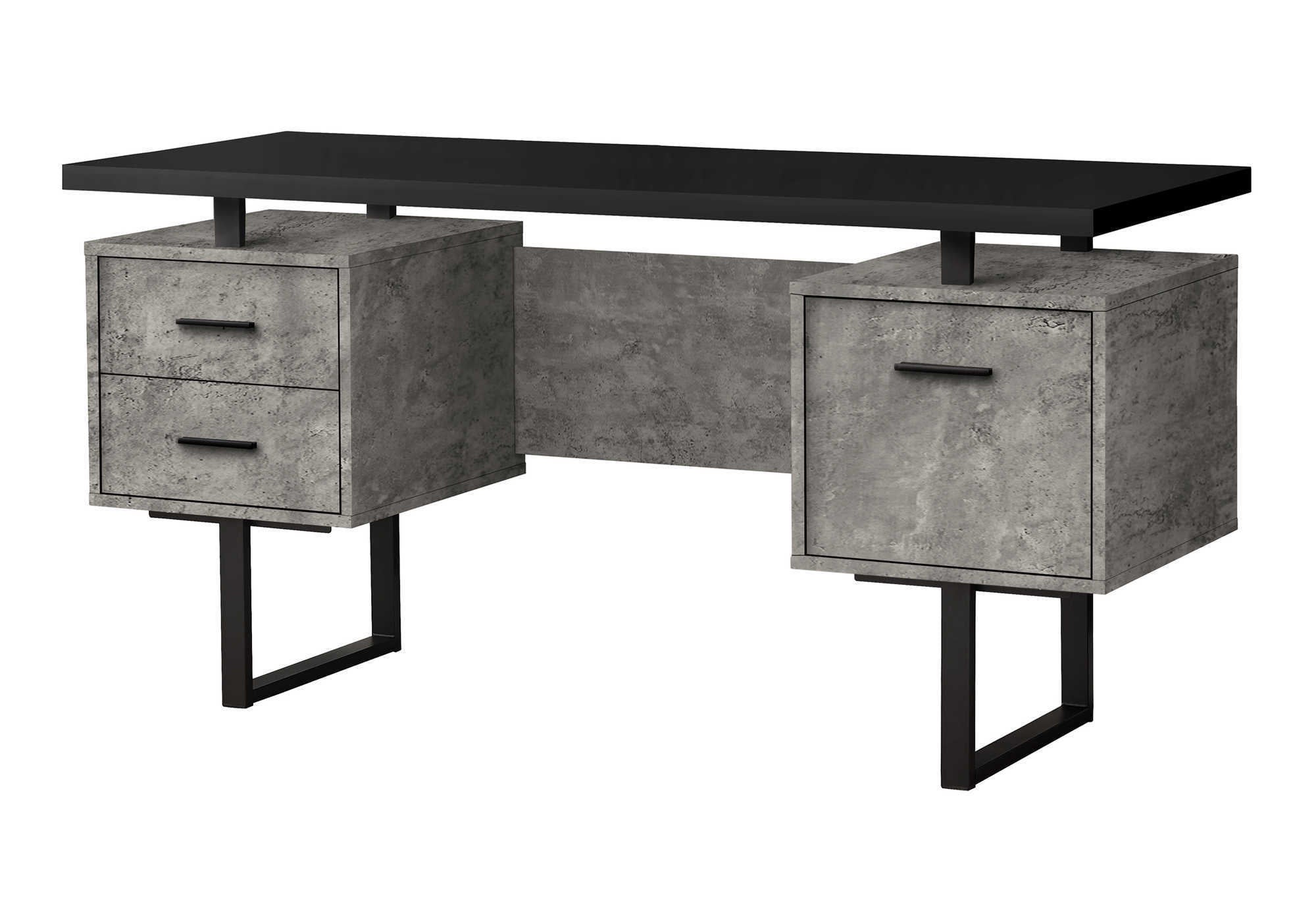 Computer Desk, Home Office, Laptop, Left, Right Set-up, Storage Drawers, 60'l, Work, Black And Grey Concrete Laminate, Black Metal, Contemporary, Modern