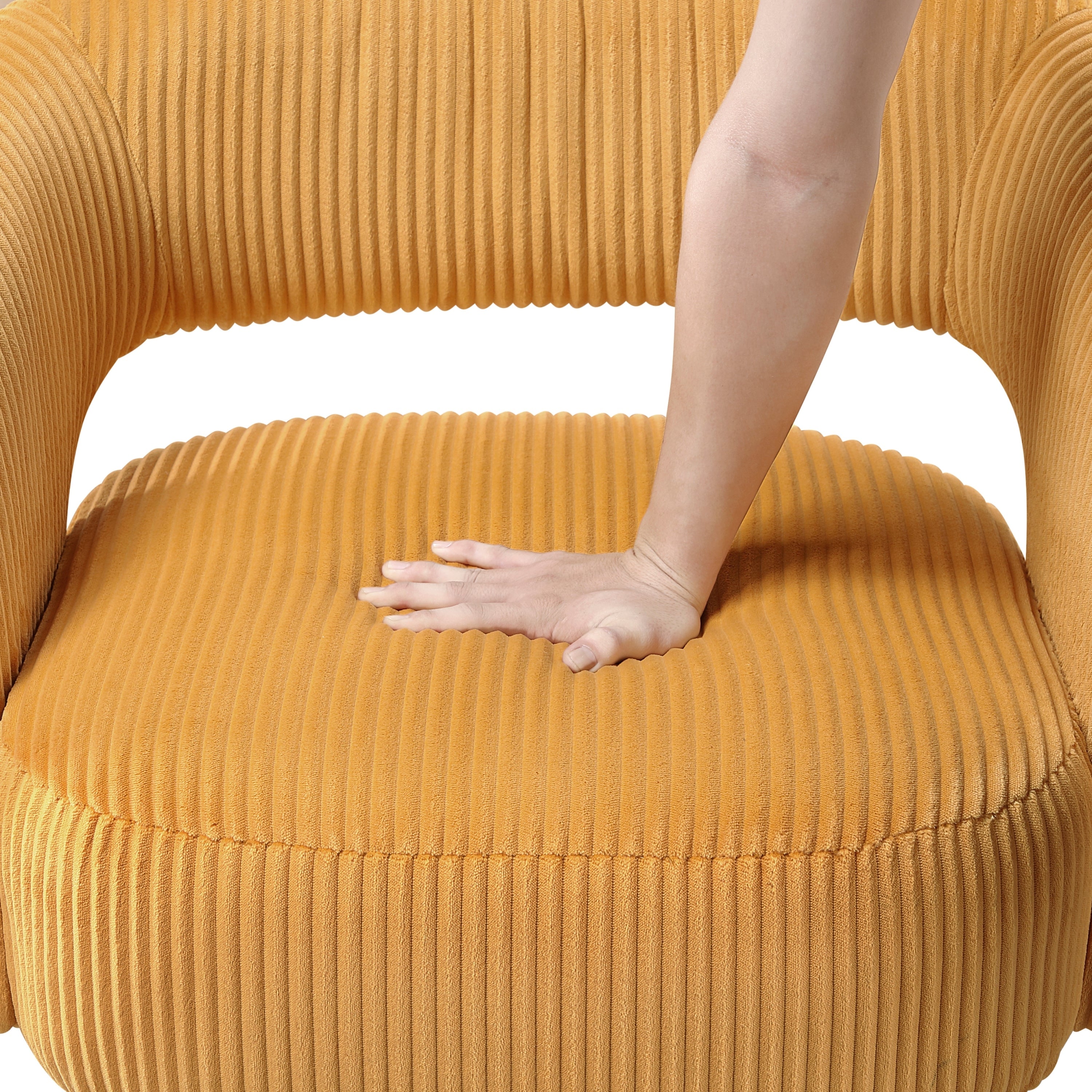 Modern Luxurious Swivel Accent Chair Yellow Soft Corduroy Upholstery Plush Seating Solid Wood Stylish Home Furniture 1pc