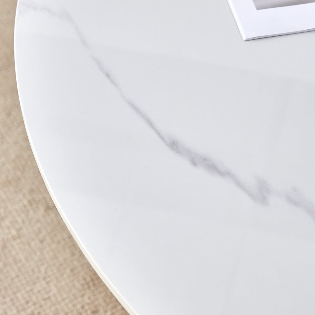 42' Luxury Sintered Stone Table: 0.45' Durable Top + 6' Steel Legs, 500lb Capacity, Stain/Heat-Resistant White/Gray Veined Surface - Modern Minimalist Design