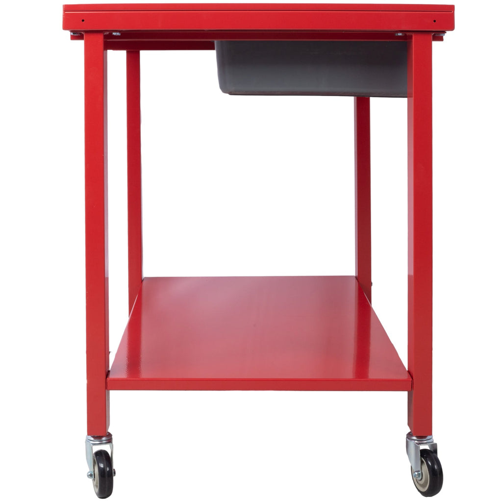 Transmission Teardown Work Station  1/2 Ton Capacity  Sloping Drain Table  Locking Drawer  Removable  Drain Basin Full-Width Lower Shelf  Four 4-Inch Caster Wheels