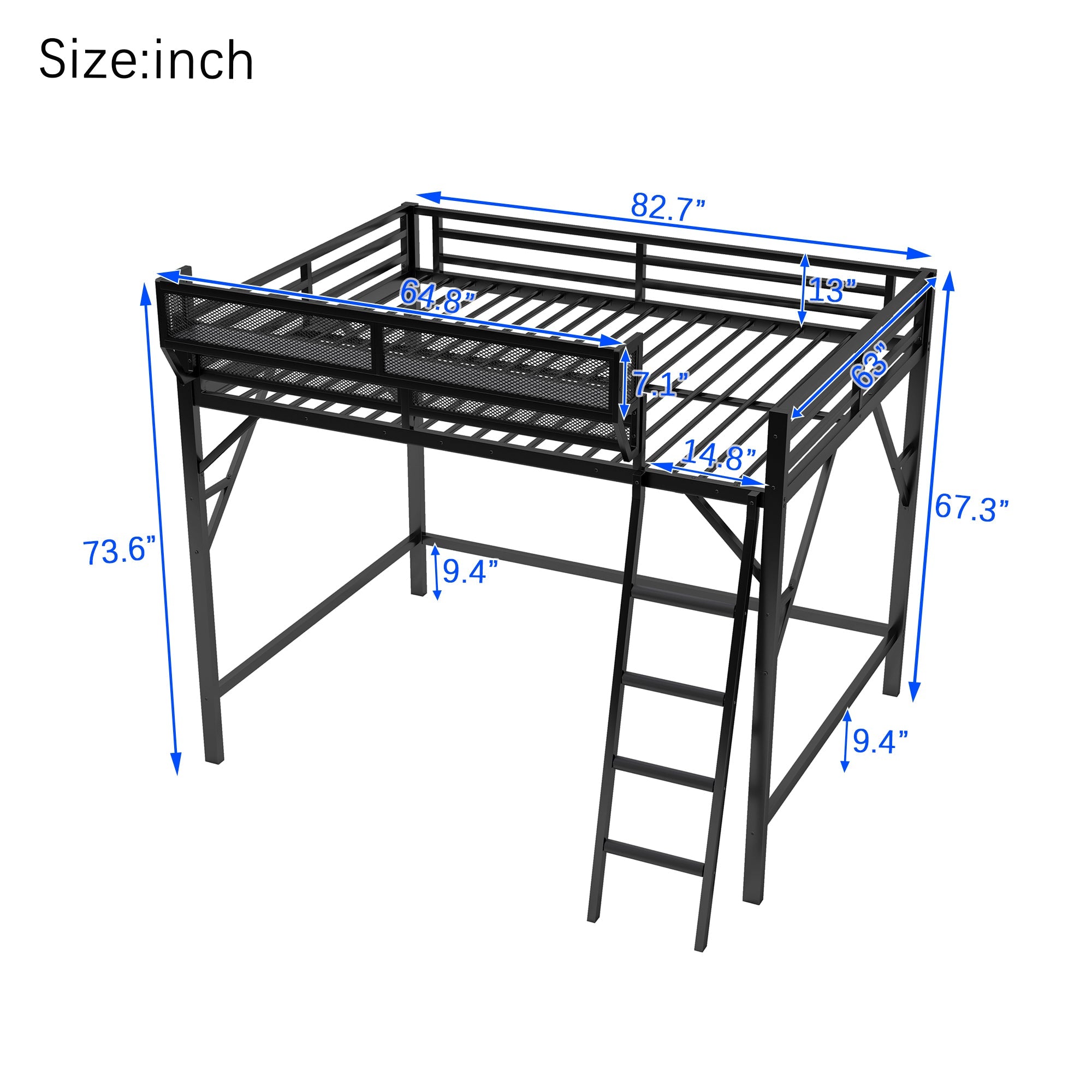 Queen Size Loft Bed with Ladder, Metal Queen Loft Bed with Storage Shelves, High Loft Bed for Kids Teens, Black(Expect Arrival Date 2025/12/3, Old SKU W2580P353530)