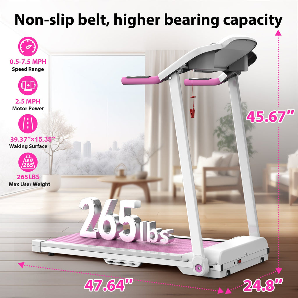 Foldable Treadmill 2.5HP Electric Folding Treadmill Running Walking Machine for Home Gym, Max 265 LBS Weight Capacity