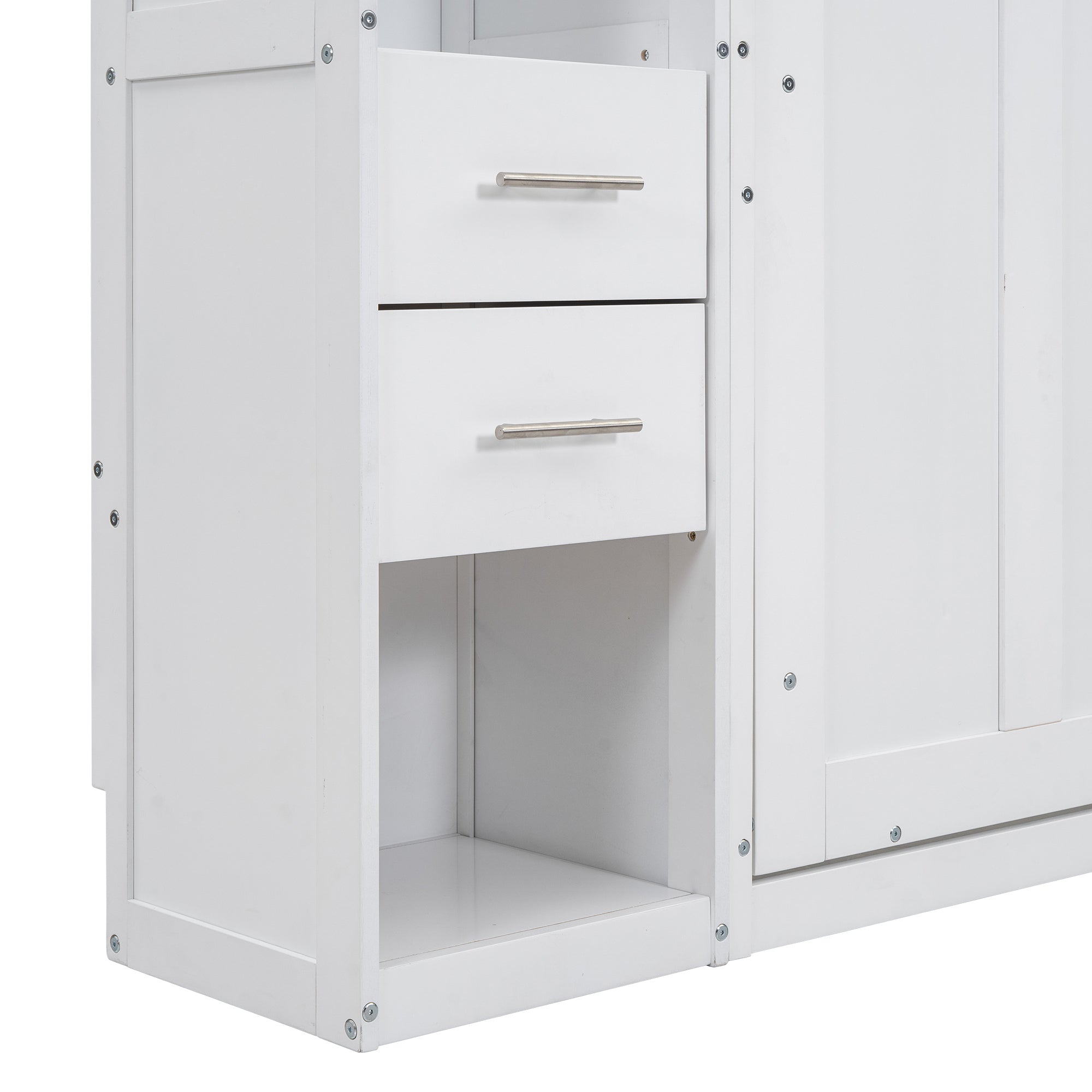 White Twin Size Murphy Bed with Lockers and Wardrobes, MDF+Pine, 93.2''L x 15.7''W x 99''H