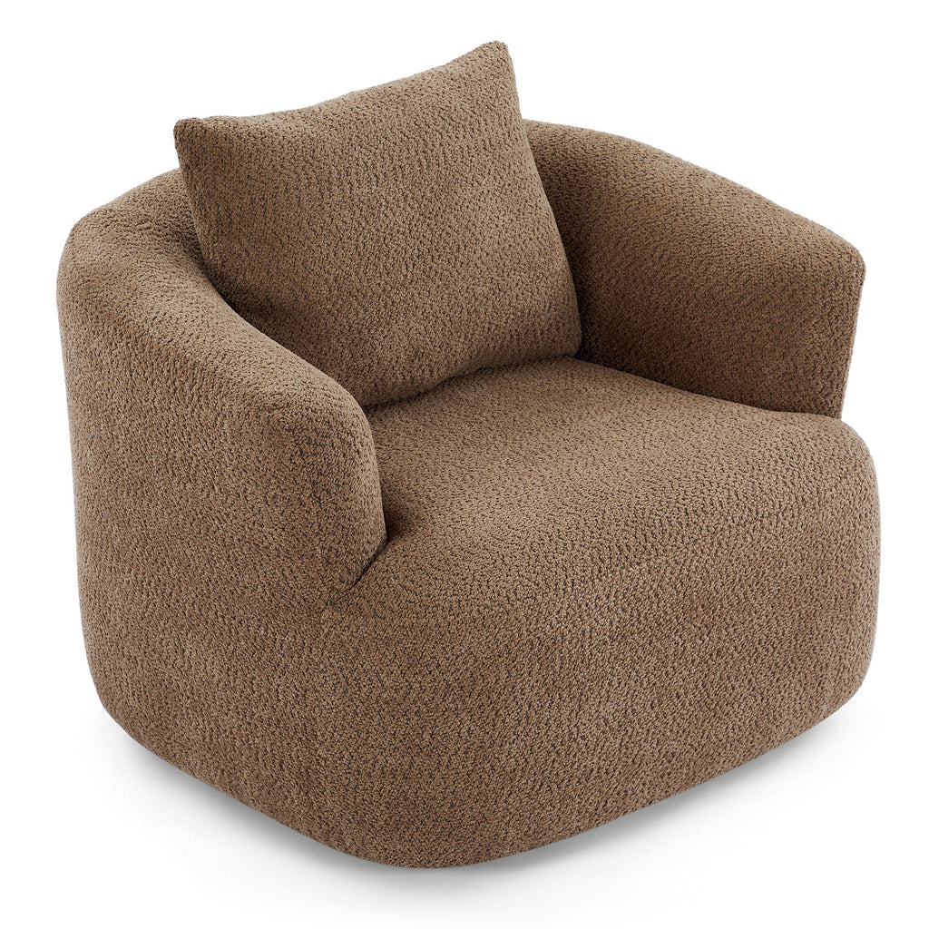 Chenille Upholstered 360° Swivel Chair with Throw Pillow, Dark Brown, 38.2' Accent Chair Sofa for Living Room and Office