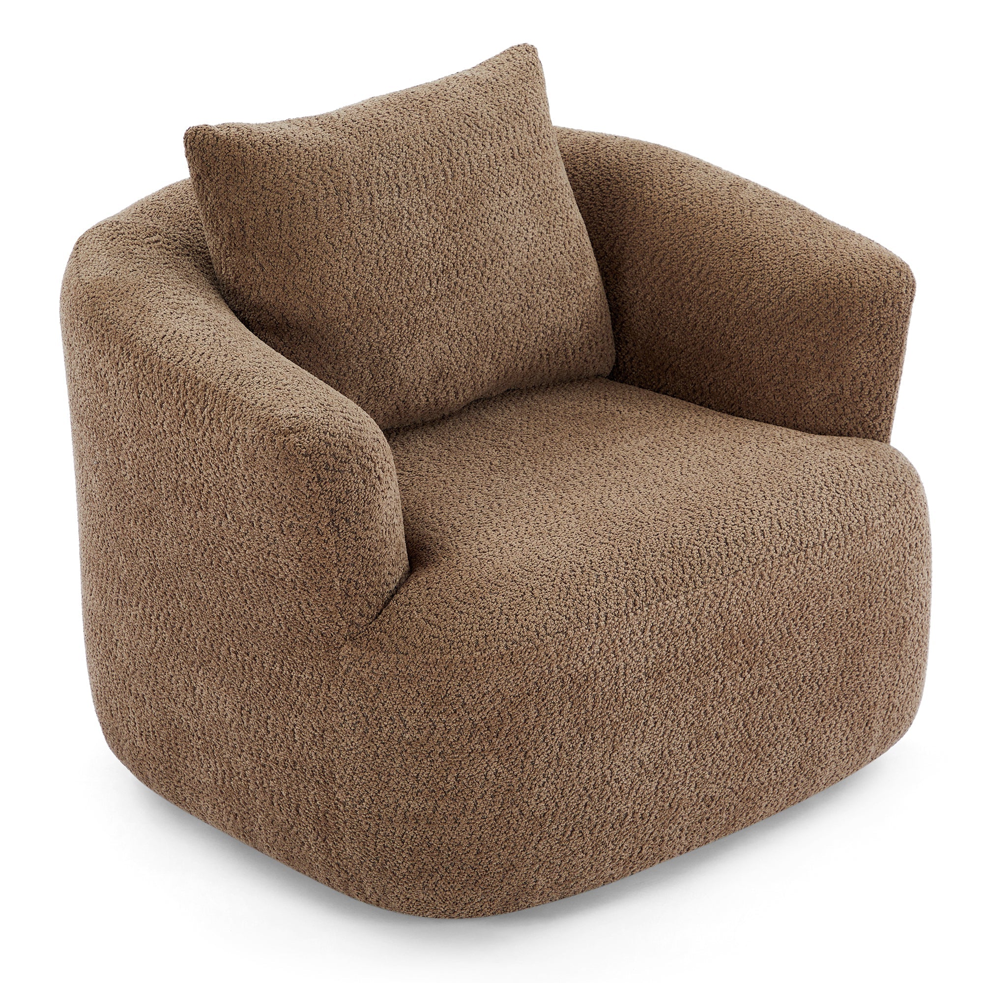 Chenille Upholstered 360° Swivel Chair with Throw Pillow, Dark Brown, 38.2' Accent Chair Sofa for Living Room and Office