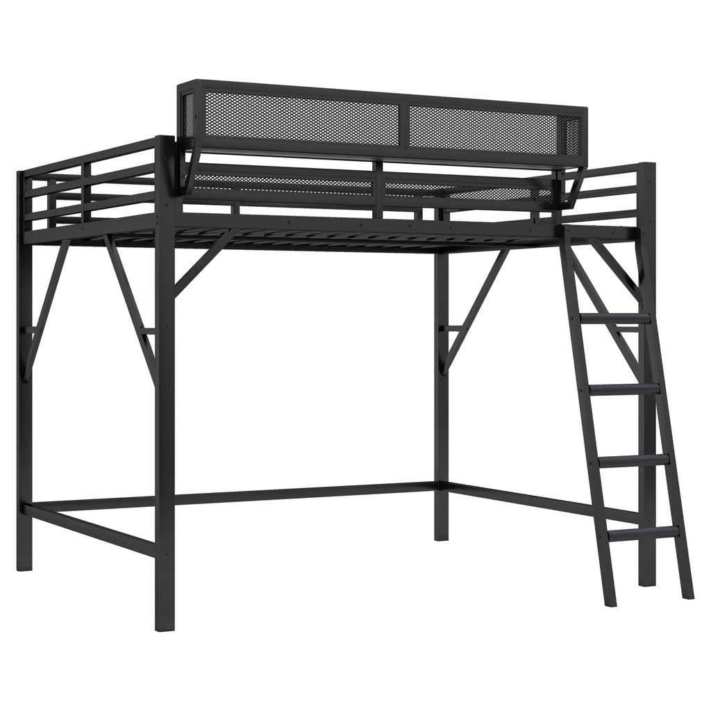 Queen Size Loft Bed with Ladder, Metal Queen Loft Bed with Storage Shelves, High Loft Bed for Kids Teens, Black(Expect Arrival Date 2025/12/3, Old SKU W2580P353530)