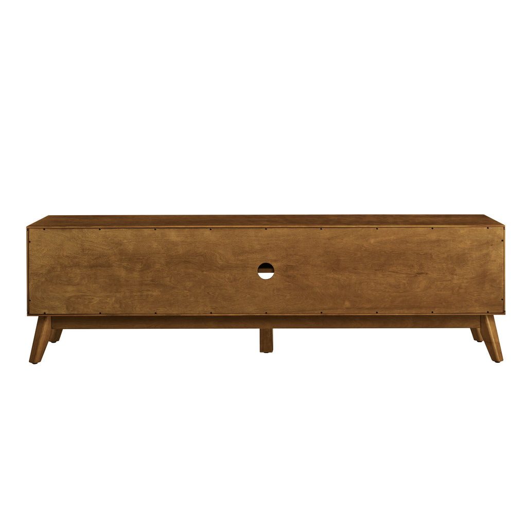 67.9 Inch Mid Century Modern Rattan TV Stand for TVs up to 75', Entertainment Cabinet, Media Console for Living Room Media Room, Solid Wood Feet & Rattan Cabinet Doors - Light Walnut
