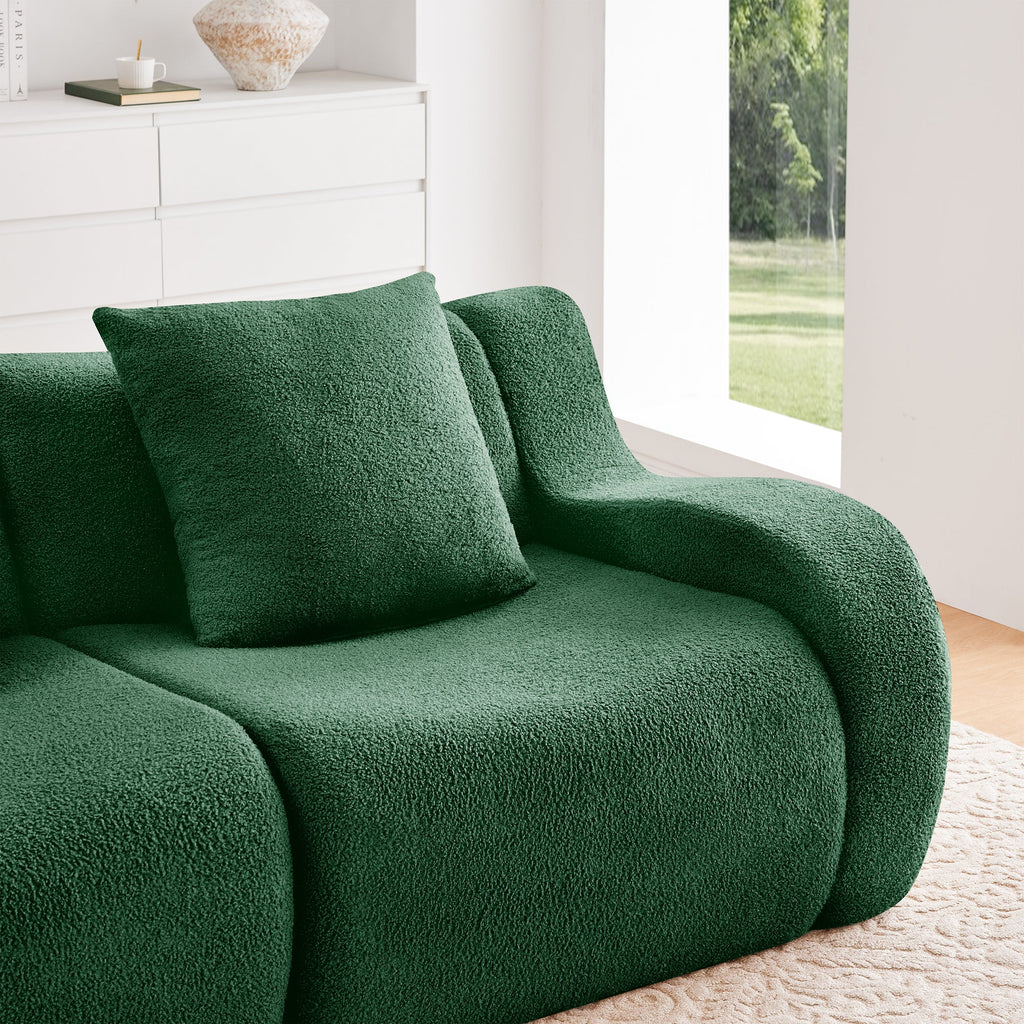 U-Shaped Boneless Sofa,Teddy Fabric No assembly required   Curved armrest,Anti-slip Design,Streamlined Design 32D High Density Sponge,Full Compression Vacuum Packag,For Studies living Rooms,Green