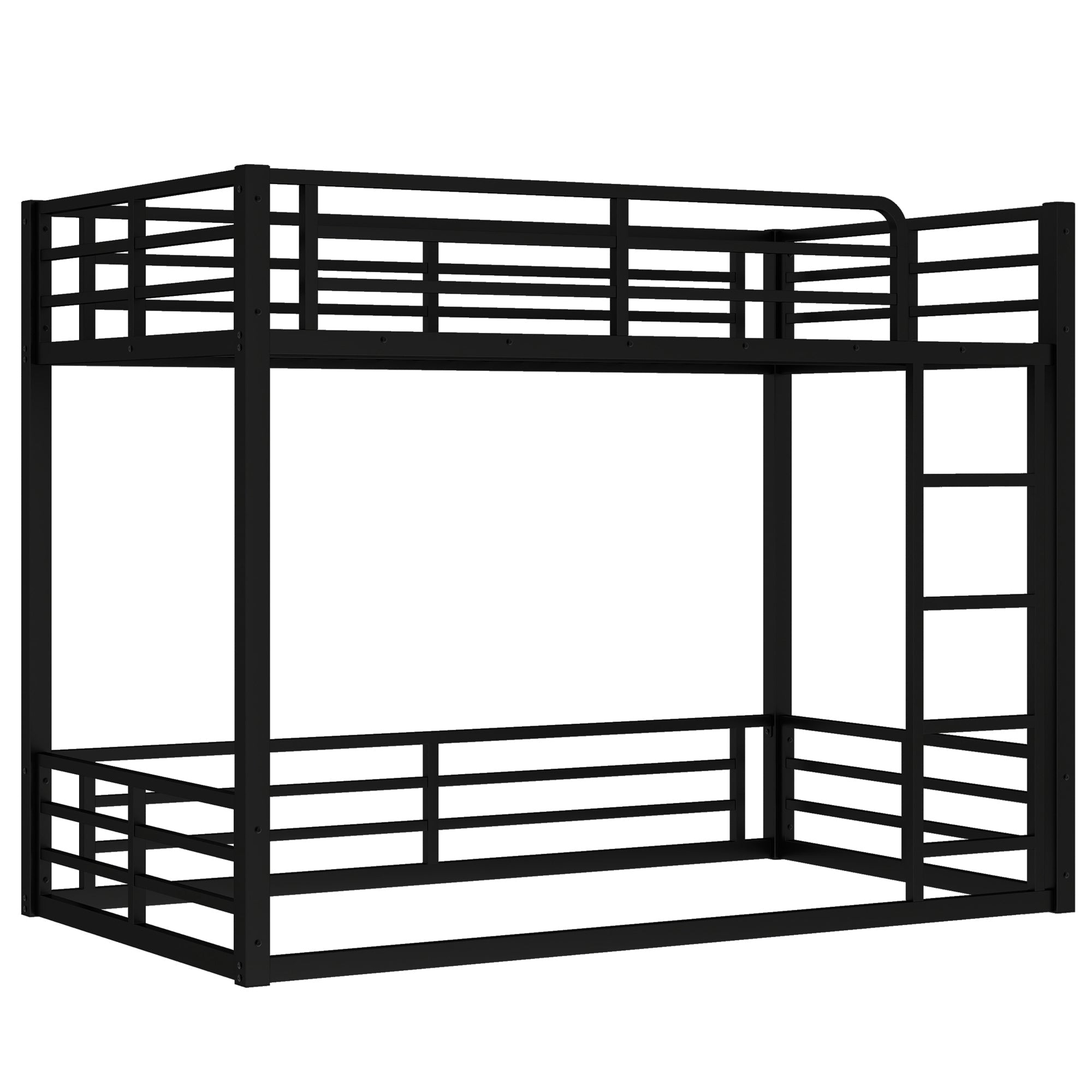 Metal Bunk Bed, Twin XL over Twin XL Floor Bunk Bed Frame, Heavy-Duty Bunk Bed for Kids, Teens, Adults, Noise-reduced Design, Black
