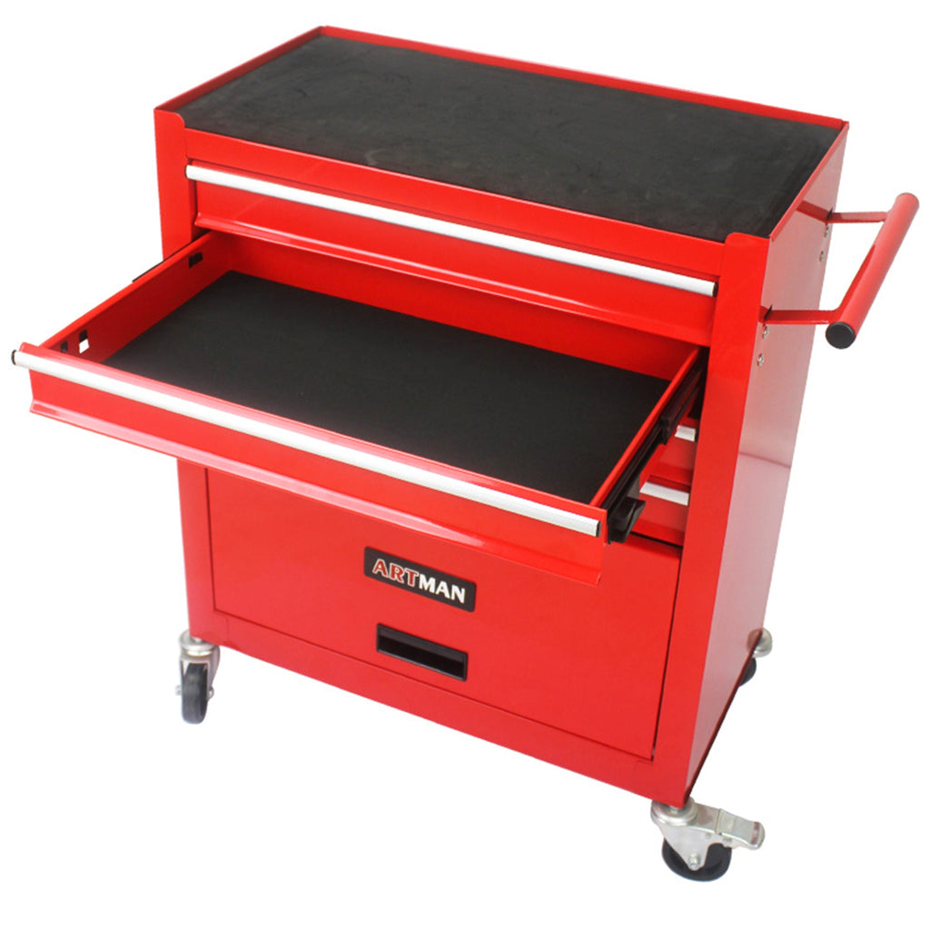4 DRAWERS MULTIFUNCTIONAL RED TOOL CART WITH WHEELS