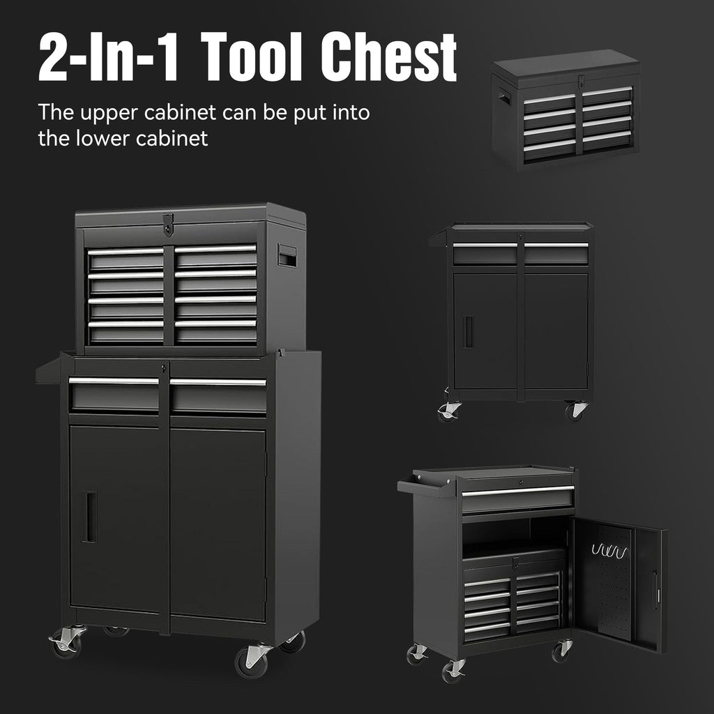 Tool Chest, 5-Drawer Rolling Tool Storage Cabinet with Detachable Top Tool Box, Liner, Universal Lockable Wheels, Adjustable Shelf, Locking Mechanism, Metal Tool Cart ,154pcs tools