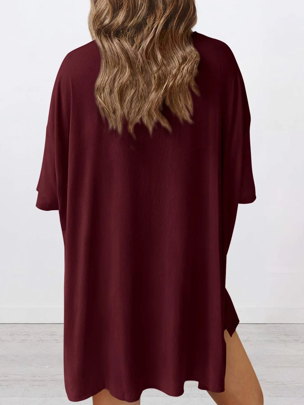 Oversized Slit Round Neck Top and Shorts Lounge Set Plus Size