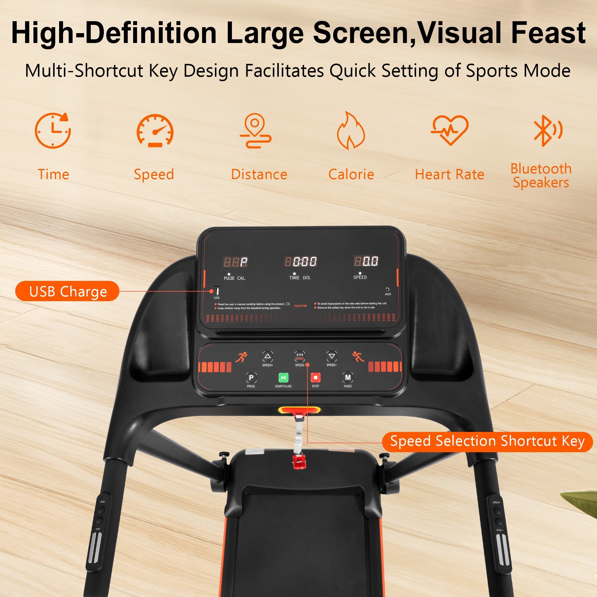 Treadmills for Home, 2.5HP Quiet Folding Treadmill with Heart Rate Sensor, 300lbs Weight Capacity, 7.5MPH, Incline Treadmill With USB Charge Station For Android & Bluetooth Speaker, 6 Shock-Absorbing