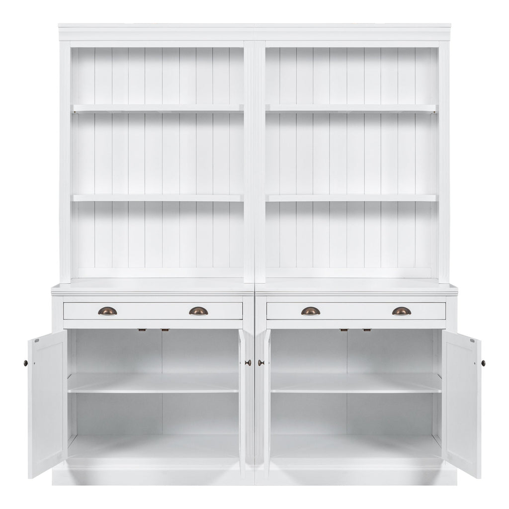 83.4"Tall Bookshelf Suite, Modern Bookcase Suite with LED Lighting,Doors and Drawers,2-Piece Set Storage Bookcase with Open Shelves for Living Room,Home Office,White