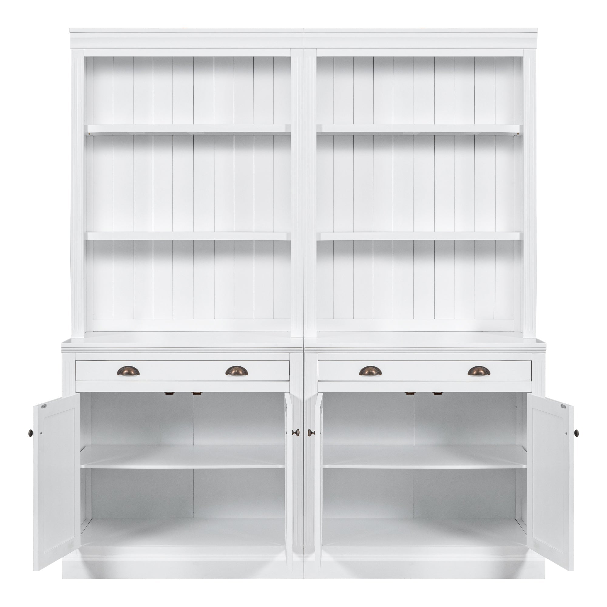 83.4"Tall Bookshelf Suite, Modern Bookcase Suite with LED Lighting,Doors and Drawers,2-Piece Set Storage Bookcase with Open Shelves for Living Room,Home Office,White