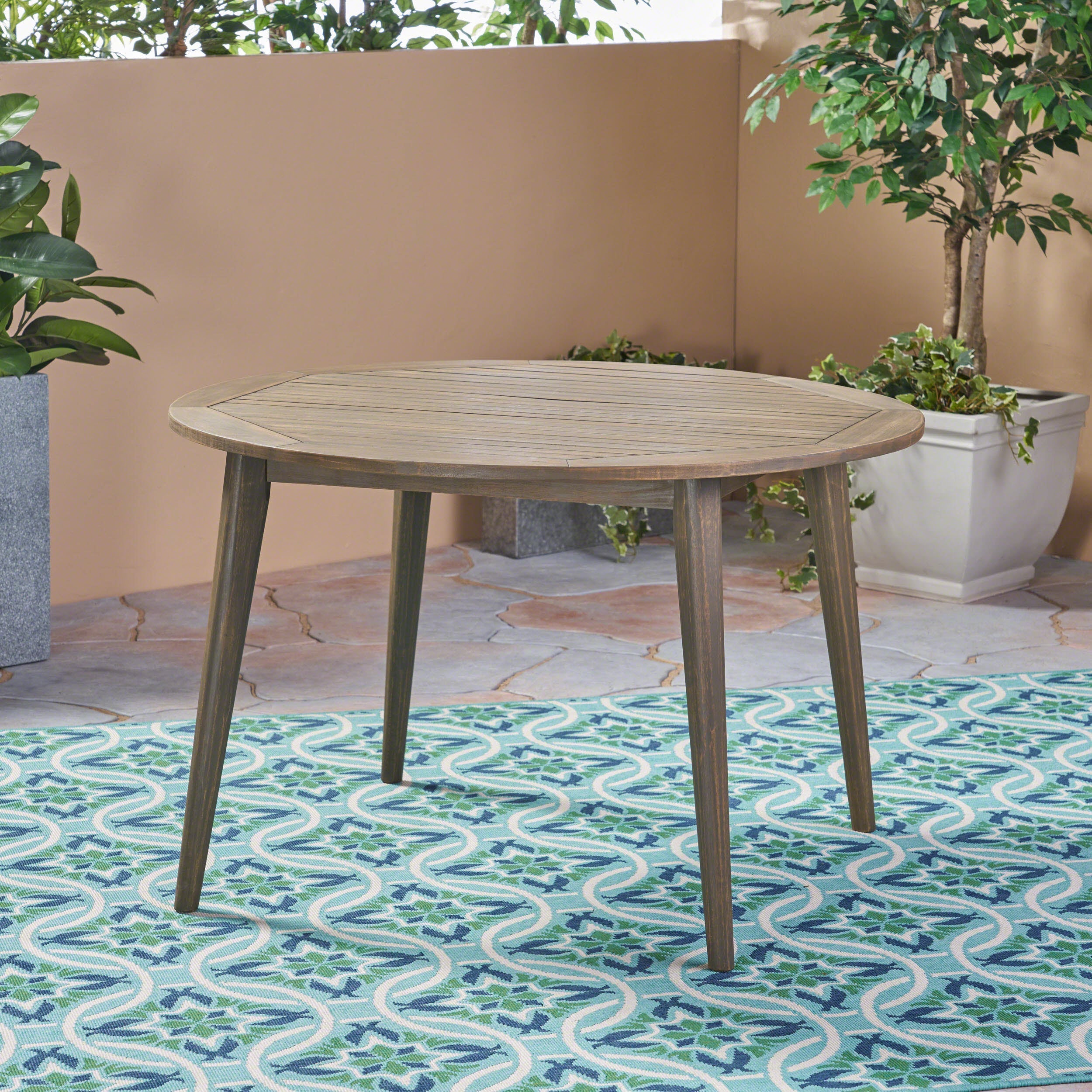 STAMFORD 47 Outdoor Dining Table Modern Design Grey Acacia Wood 47.25 inches