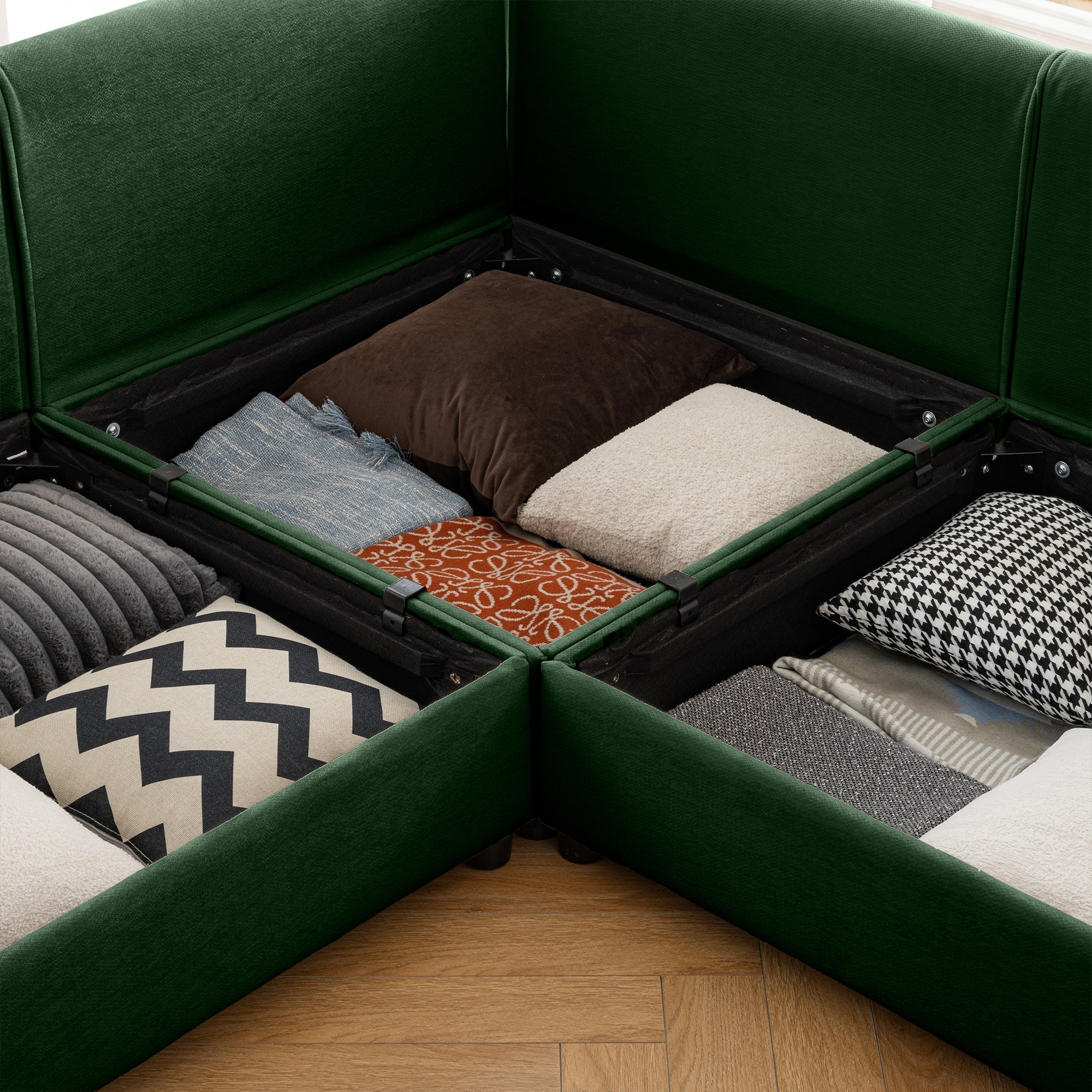 Modular Sectional Sofa with Storage, Extra Large U Shaped Sectional Couch for Living Room, Convertible Modular Sofa Couch with Storage Ottoman, Deep Seat, Cylindrical Backrest and Armrests,Green