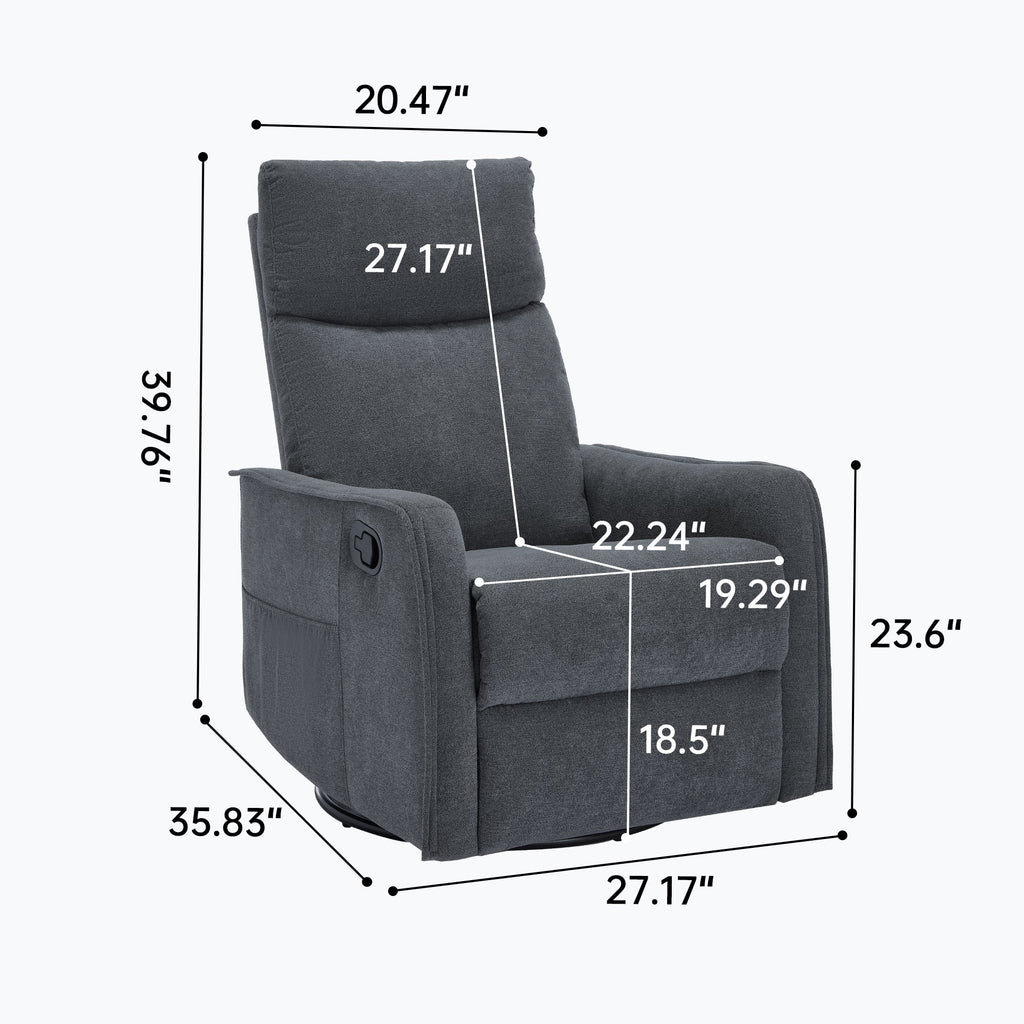 Heat Massage Manual Recliner Chair with Rocker and Swivel in Fabric for Living Room, Grey