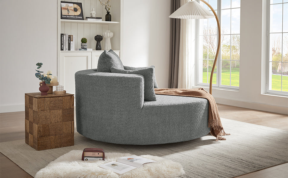 Modern Accent Swivel Barrel Chair with Removable Pillows, Grey Chenille, 56.3x56.3x35.5 in