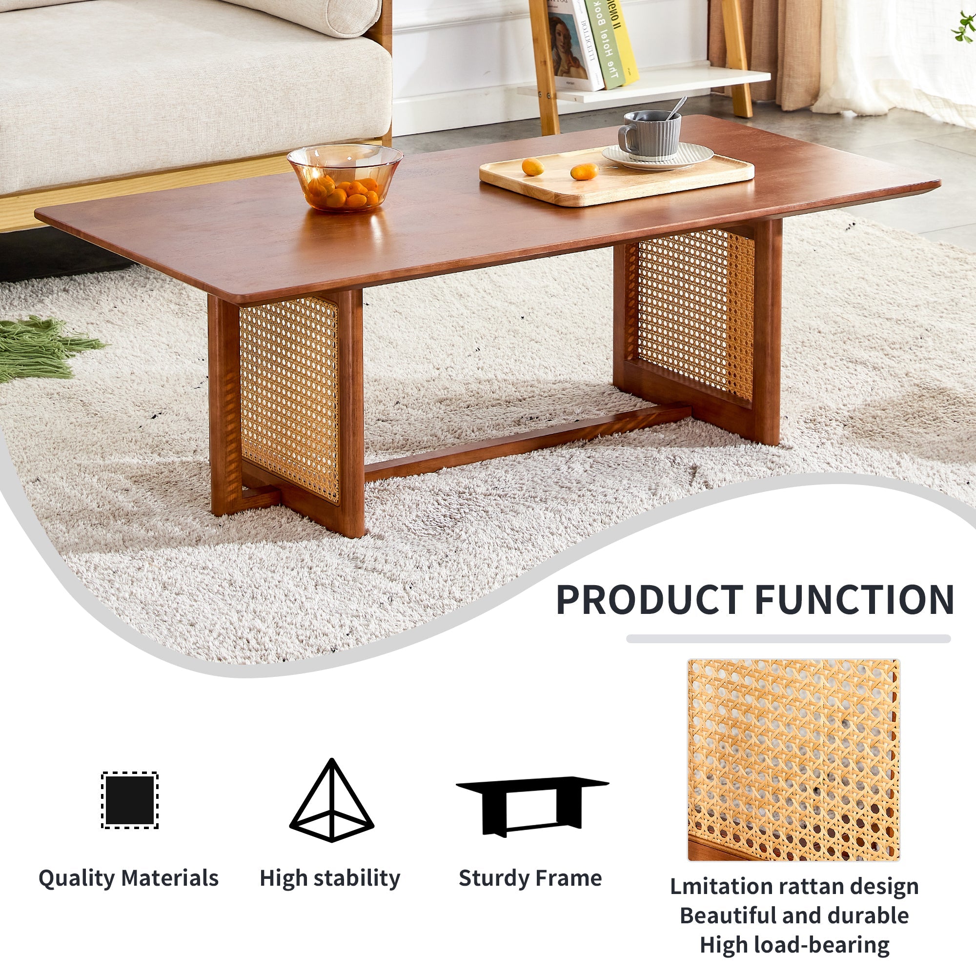 Chinese style log wind Imitation rattan Walnut color tea table rectangular solid wood coffee low table small family living room tea table