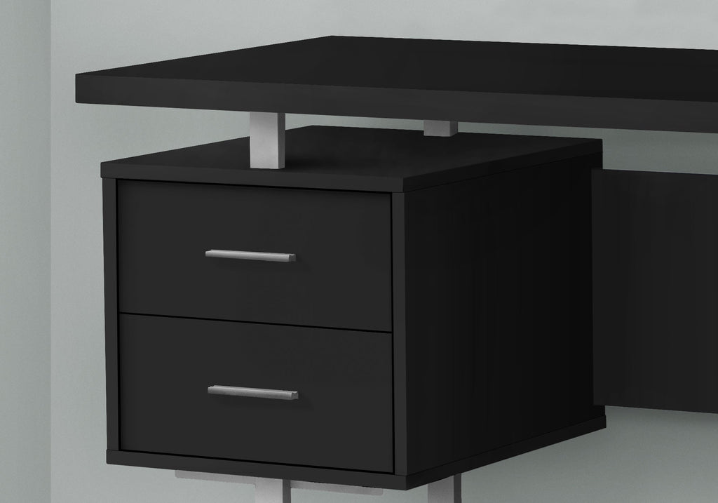 Computer Desk, Home Office, Laptop, Left, Right Set-up, Storage Drawers, 60'l, Work, Black Laminate, Grey Metal, Contemporary, Modern