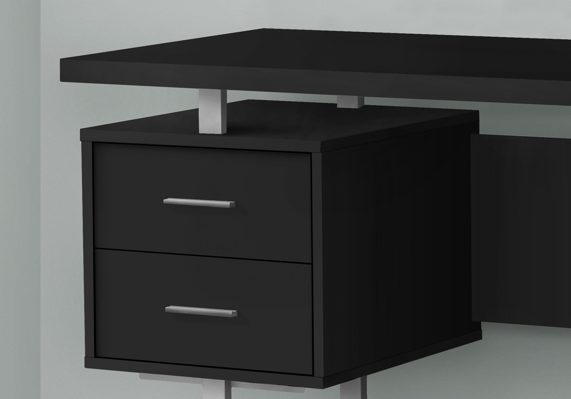 Computer Desk, Home Office, Laptop, Left, Right Set-up, Storage Drawers, 60'l, Work, Black Laminate, Grey Metal, Contemporary, Modern
