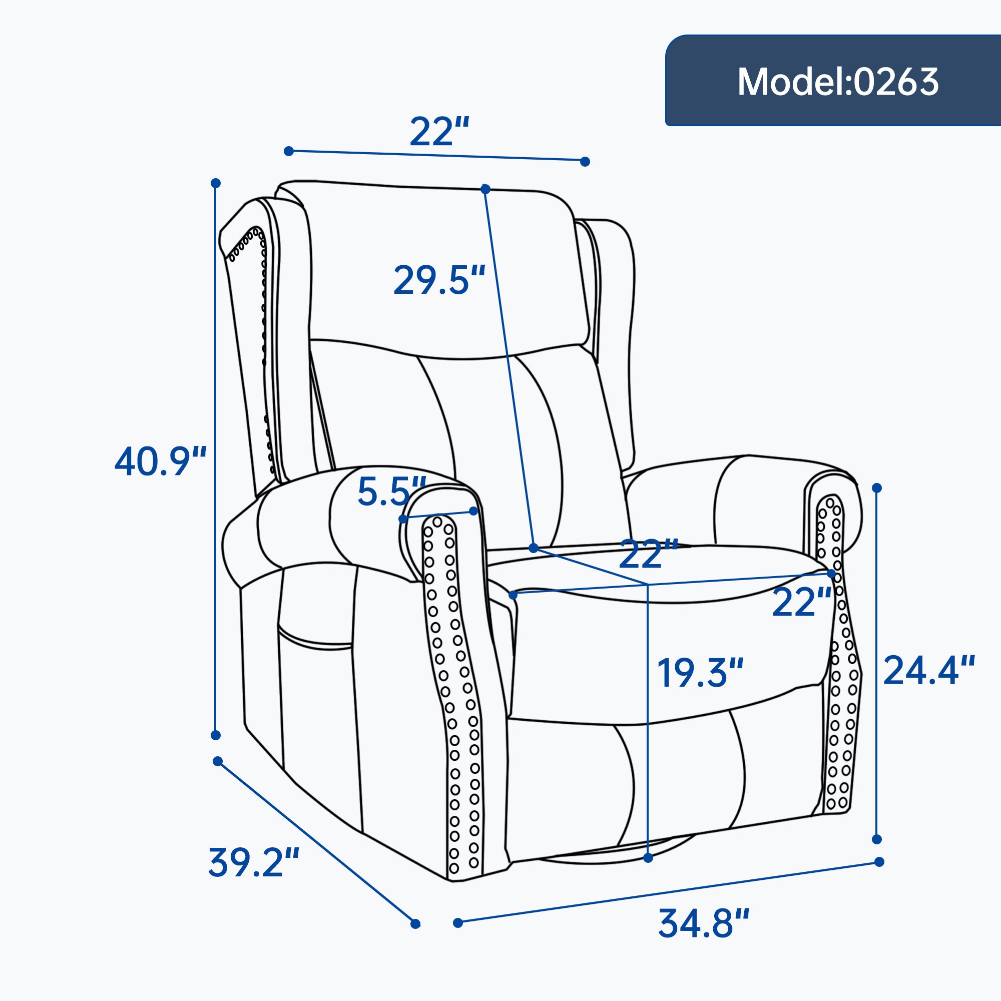 Heat Massage Manual Recliner Chair with Rocker and Swivel in Genuine leather for Living Room