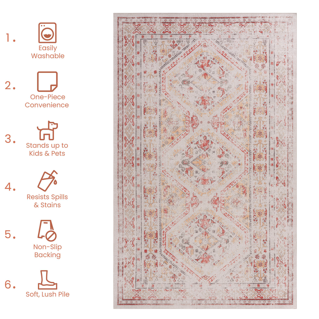 Naar 3x5 Area Rug - Beige Area Rugs - Kid & Pet Friendly Washable Rugs 3x5 - Non Shedding 3x5 Area Rugs - Foldable 3 x 5 Area Rug Washable Non Slip - Eco-Friendly 3x5 Rugs with Low-Pile (Beige, 3'x5')