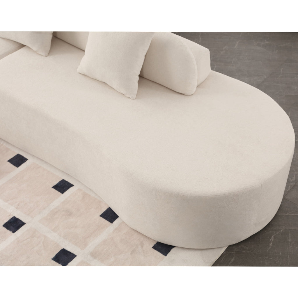 Modern curved combination sofa, terrycloth fabric sofa, minimalist sofa in living room, apartment, no assembly required, three  pillows,Beige