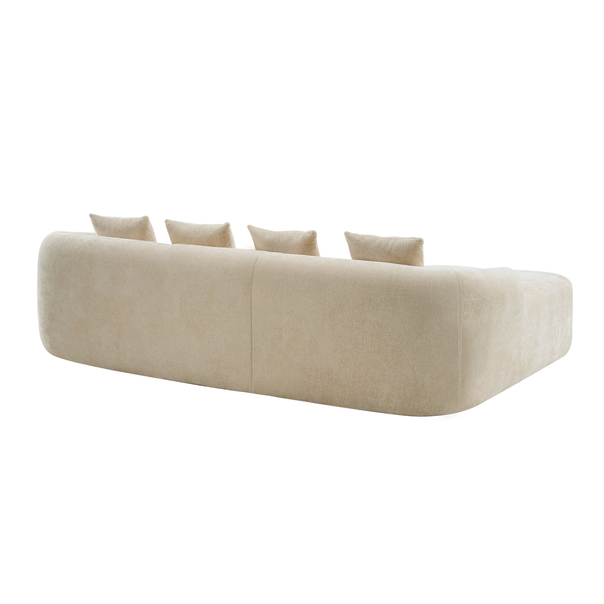 Full Compression L-Shape Sectional Sofa with Curved Chaise, Beige Modular Chenille Couch, High-Density for Apartment Living Room