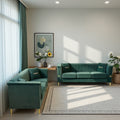 FX-P82-2PC SOFA -GR3  Green Velvet Sofa Set of 2, Two Modern 3-Seater Sofas with Plush Cushions & Gold-Tone Metal Legs  Stylish Living Room Couch Set for Homes, Apartments, and Guest Areas