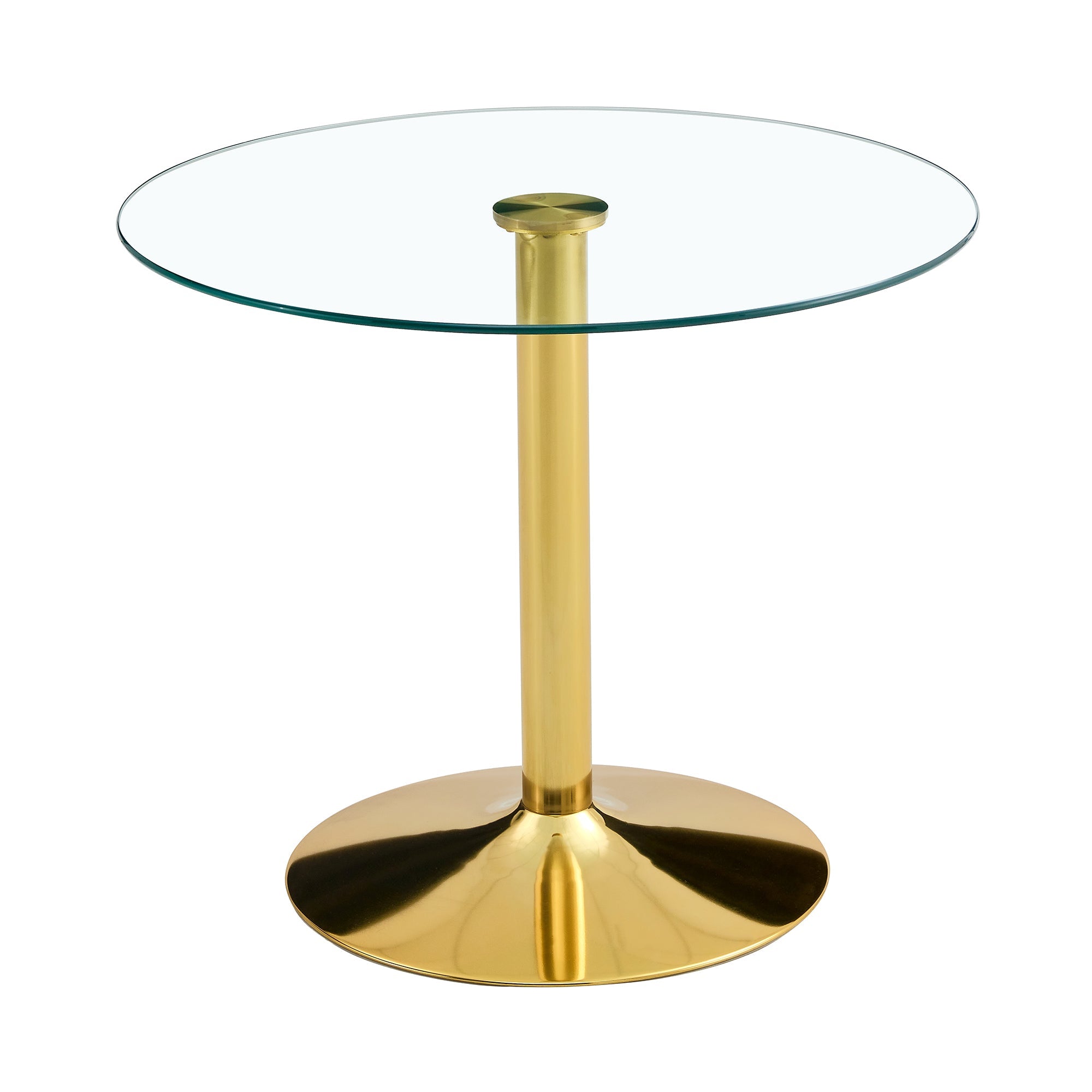 Modern Minimalist Round Dining Table with Glass Top and Gold Metal Legs, 35-Inch Diameter