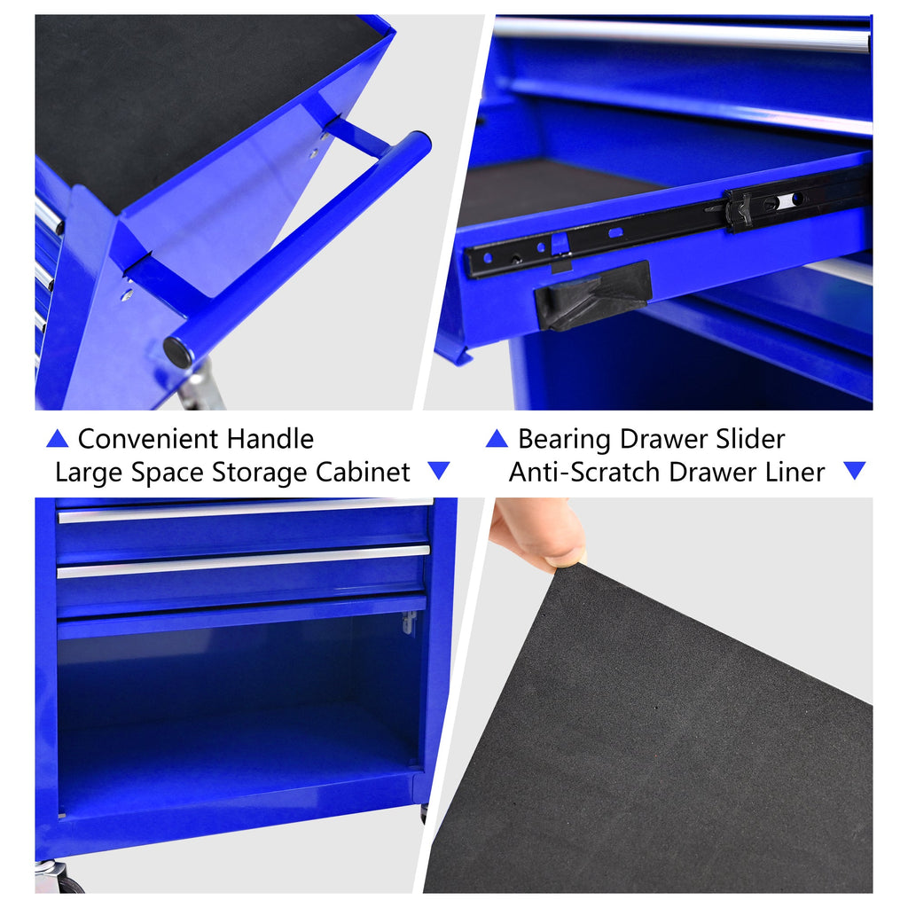 4 Drawers Multifunctional Tool Cart With Wheels-Blue